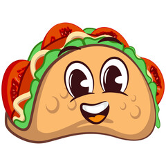 Wall Mural - cute taco mascot character emoticon with funny face, cute taco mascot