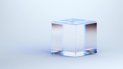 Poster - Abstract animation, 3d render of rotating glass cube on white background, 4k seamless looped video