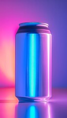 Poster - Empty white aluminum soda can mockup on abstract background with space for text placement.