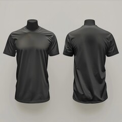 Wall Mural - A front and back view of a black blank T-shirt template displayed on an invisible mannequin, providing a natural shape for design mockups. Generative AI