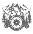 Kompass Travel Berge Wald Camping Symbol Tattoo Vektor Landschaft Wegweiser Abenteuer Erkunden
