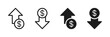 Money increase icon with arrow symbol, dollar decrease icon . profit and lose money vector icons - Cost rising icon