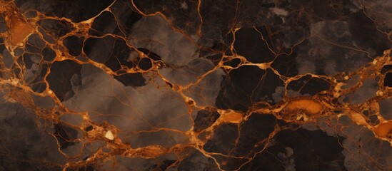 Poster - A detailed closeup of a luxurious black and gold marble texture, resembling a mesmerizing pattern found in nature, like the soil beneath a tree or the dark waters of a mysterious landscape