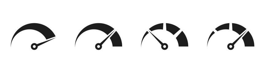 Aufkleber - Speedometer icon, tachometer icon. Speed indicator icon set. Rating meter signs performance concept. Dashboard level scale icon. vector illustration