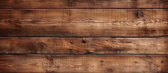 Poster - A closeup shot of a brown hardwood plank wall with a grainy texture and amber wood stain. The rectangular pattern adds depth to the flooring