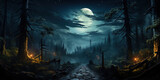 Fototapeta Uliczki - A shining moon, illuminating the path wandering, like a torch in a dark for