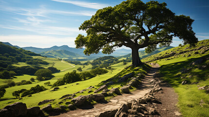 Wall Mural - Majestic oak, with heavy branches, like a guard, bearing the burden of t