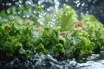 Sticker - A crisp green lettuce leaf is rinsed under running water, preparing it for a refreshing salad. Concept of fresh produce and culinary preparation. Generative Ai.