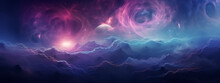 Ethereal Cosmic Landscape With Swirling Nebula And Mountains