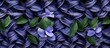 A close up of a knitted pattern featuring purple flowers with green leaves, resembling terrestrial plants. The vibrant violet petals and electric blue accents create a beautiful flowering groundcover