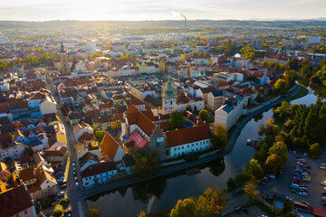 Wall Mural - Flight over the city Ceske Budejovice. Czech Republic