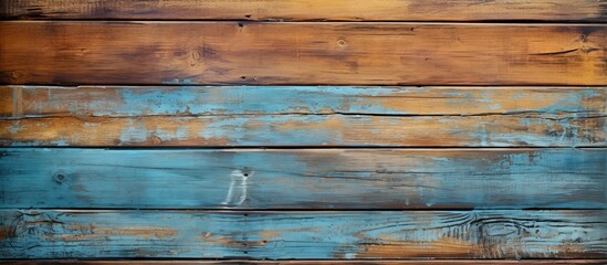 Poster - A detailed closeup of a hardwood wall with a vibrant electric blue paint, showcasing the intricate pattern of the wood grain and building material