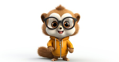 Wall Mural - cute random animal with glasses and shirt white background 