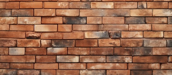 Poster - A closeup of a brown brick wall showcasing the rectangular shape of each brick. The brickwork is a composite material commonly used in building construction