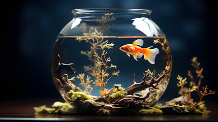 Canvas Print - Goldfish swimming in water. water world. fauna and biology. concept of achieving goal and freedom