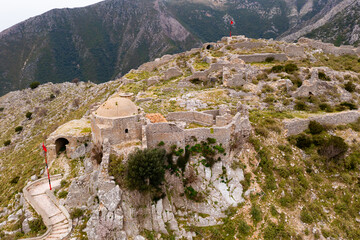 Wall Mural - Remains of antique fortress and medieval ottoman mosque in mountains near Borsh village, Albania