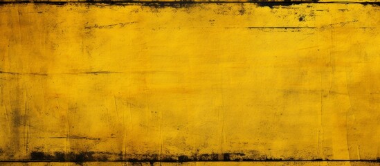 Wall Mural - A closeup of a brown wood rectangle with a yellow wall with a black border, showcasing tints and shades, a pattern reminiscent of art paint