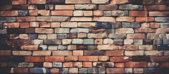 Poster - A detailed closeup of a brown brick wall showcasing the intricate patterns and textures of the brickwork. Each rectangular brick is a piece of art in the building facade