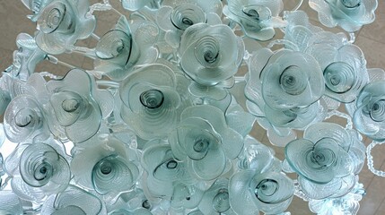 Wall Mural -  a vase filled with glass flowers on top of a wooden table next to a vase filled with flowers on top of a wooden table.