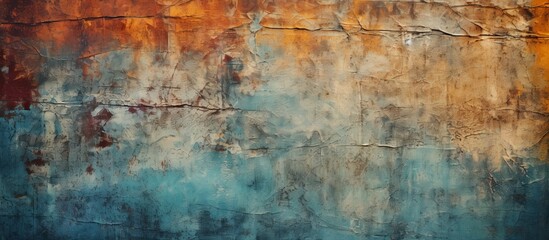 Poster - A closeup of a vibrant and colorful natural landscape painting displaying elements of water, sky, wood, grass, and intricate patterns