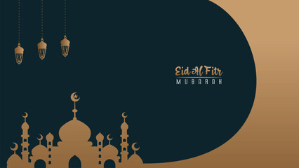 Sticker - Premium luxury minimalist background design for Eid al-Fitr greetings in blue and gold