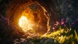 A close-up an empty tomb bathed in soft, ethereal light (Resurrection Sunday)
