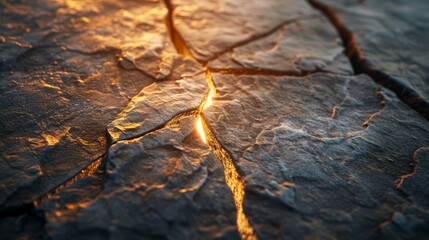 close-up of a rough stone surface with a crack filled with light, symbolizing resurrection