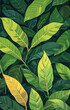 A painting of a lush green leafy plant with a yellowish tint