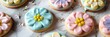 Colorful springtime pastel cookies with floral elements and frosting