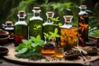 Medicinal herbs and tinctures alternative medicine Selective focus Nature. 
