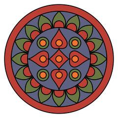 Wall Mural - Round geometrical ethnic mandala. Folk style circular ornament.