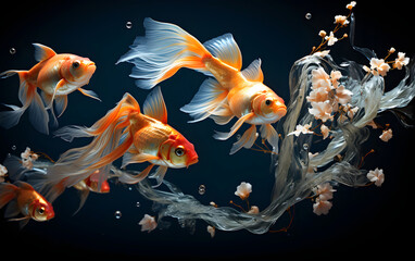 Sticker - Goldfish splashing in a bowl of water. water world. fauna and biology. concept of achieving goal and freedom