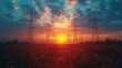 © Jennifer - Silhouette of High voltage electric tower on sunset time background