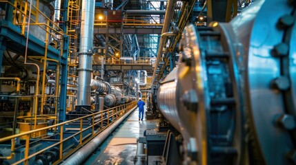 Corridor scene in an industrial factory related to production