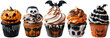 Set of Halloween cupcake pumpkin skull bat topping #12 cutout on transparent background. for template graphic design artwork. banner, card, t shirt, sticker.