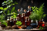 Fototapeta  - Medicinal herbs and tinctures alternative medicine Selective focus Nature.