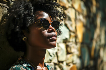 Wall Mural - portrait of a fashionable beautiful young African woman model in sunglasses. glamor and trendy modern fashion