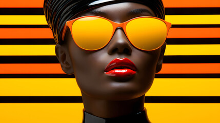 Wall Mural - portrait of african glamorous woman with yellow glasses. fashion and beauty