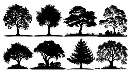 Wall Mural - set of trees silhouettes on white