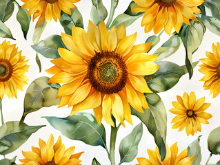 Wall Mural - seamless background with sunflowers