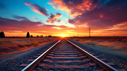 railway road against the backdrop of sunset. transport industry