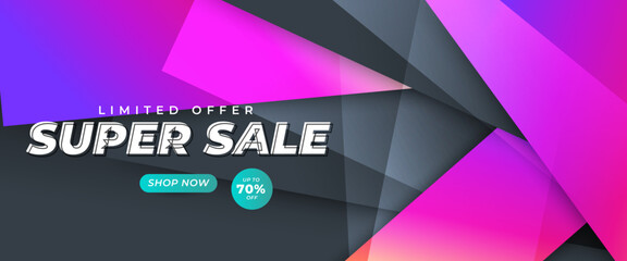 Poster - Colorful vector super sale shopping banner template design with shapes. For sale background, poster, flyer, catalog