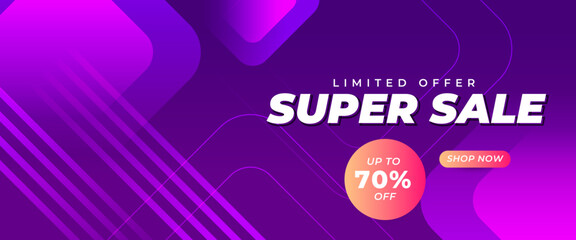 Poster - Peach and purple violet vector gradient abstract super sale banners with shapes. Vector illustration. For sale background, poster, flyer, catalog