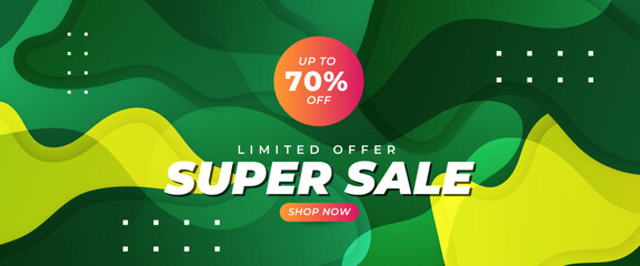 Poster - Green and orange modern shopping day super sale banner template. Vector illustration. For sale background, poster, flyer, catalog