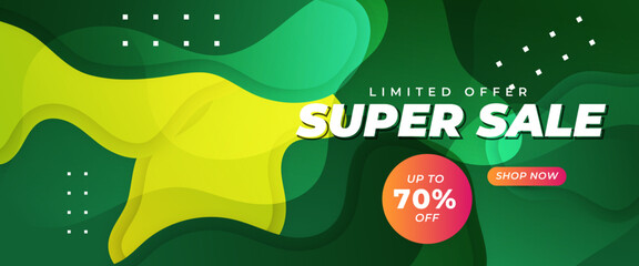 Poster - Green and orange vector special offer super sale discount template banner. For sale background, poster, flyer, catalog