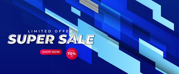 Poster - Red white and blue sale banner template design, Big sale special 70 off. Super sale, end of season special offer banner. Vector illustration. For sale background, poster, flyer, catalog