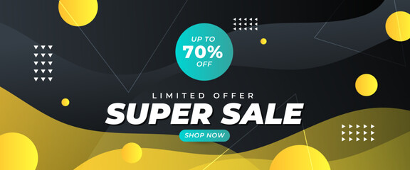 Poster - Green black and yellow vector gradient abstract super sale banners with shapes. Vector illustration. For sale background, poster, flyer, catalog