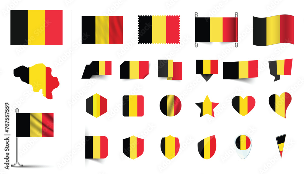 set of Belgium flag, flat Icon set vector illustration. collection of ...