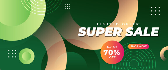 Poster - Green peach and beige vector special offer super sale discount template banner. For sale background, poster, flyer, catalog