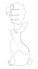 Poster - One continuous line of hand with Easter Bunny. Thin Line Illustration vector concept. Contour Drawing Creative ideas.